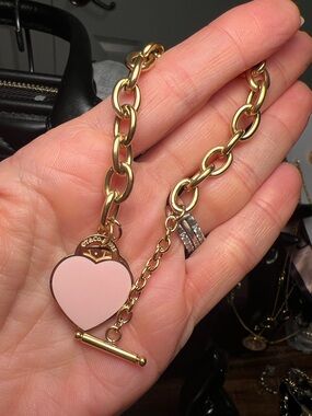 Gold Chain Bracelet with Pink Heart Toggle Charm